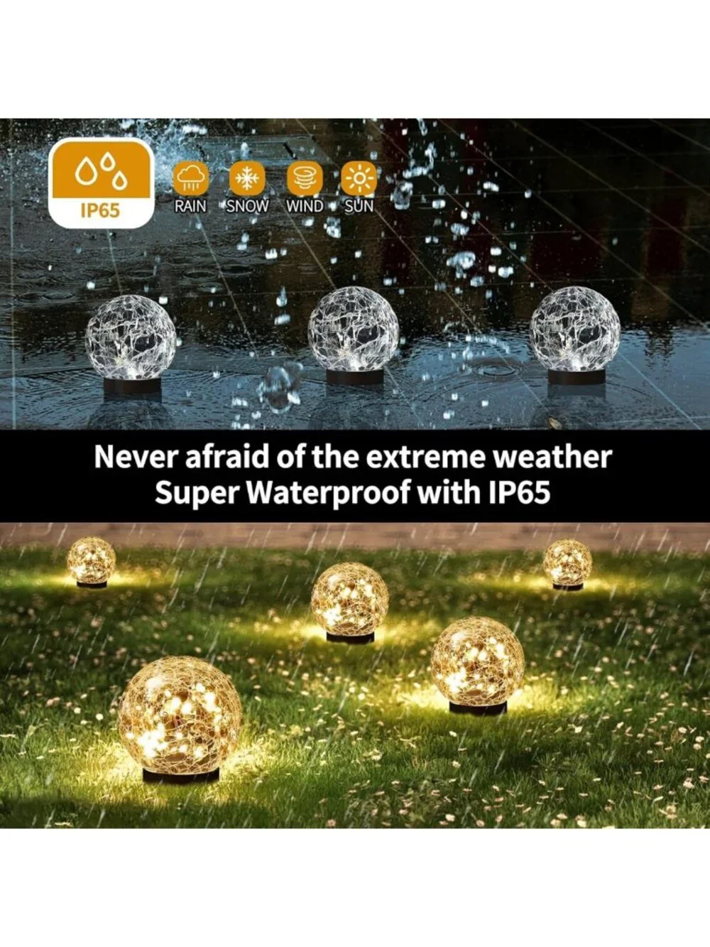 Solar Globe Lights - Waterproof Cracked Glass Orbs for Garden, Patio & Yard